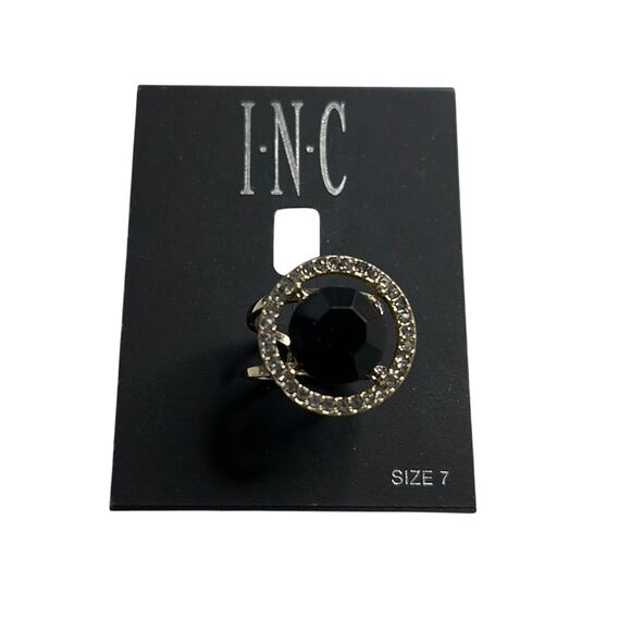 INC International Concepts Pale Gold Ring w/ Rhinestones & Black Gemstone, NWT! - Picture 1 of 2